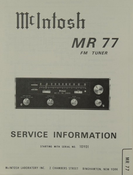 McIntosh MR 77 Schaltplan / Serviceunterlagen