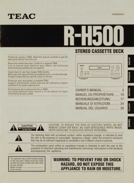 Teac R-H 500 Operating Instructions