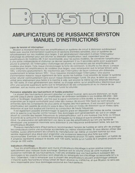 Bryston 2 B Instruction Manual