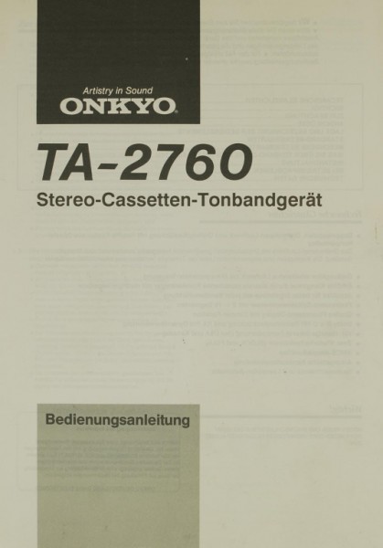 Onkyo TA-2760 Bedienungsanleitung