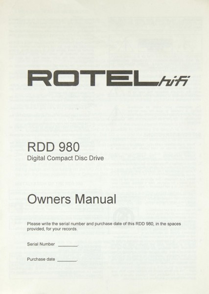 Rotel RDD 980 Operating Instructions