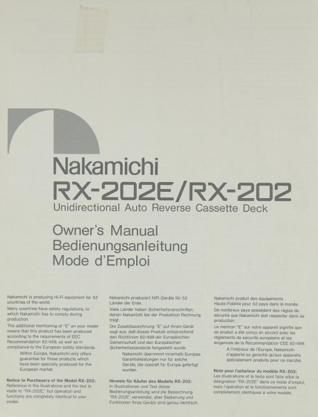 Nakamichi RX-202 E / RX-202 Bedienungsanleitung