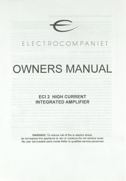 Electrocompaniet ECI 2 Operating Instructions