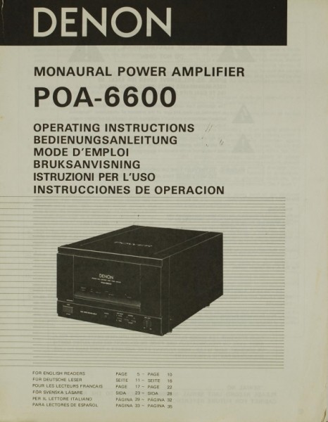 Denon POA-6600 Operating Instructions