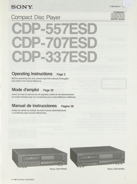 Sony CDP-557 ESD / CDP-707 ESD / CDP-337 ESD Bedienungsanleitung
