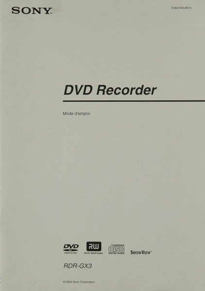 Sony RDR-GX 3 Manual