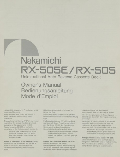 Nakamichi RX-505 E / RX-505 Operating Instructions