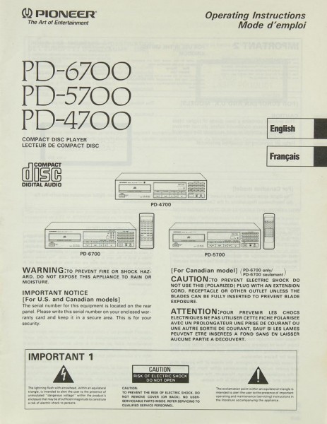 Pioneer PD-6700 / PD-5700 / PD-4700 Bedienungsanleitung