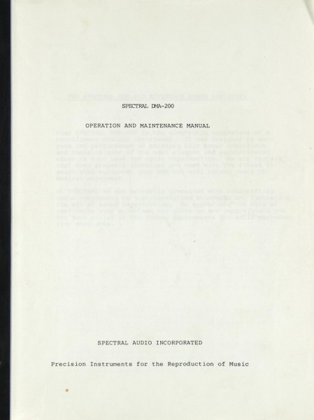 Spectral DMA-200 Operating Instructions