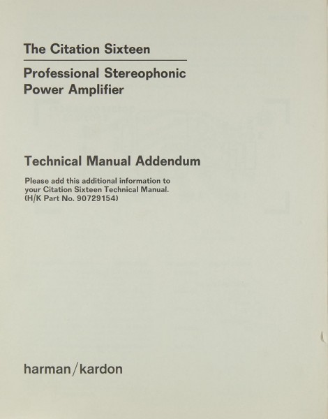 Harman / Kardon Citation 16 Circuit Diagram / Service Documents