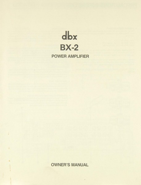 DBX BX-2 User&#039;s Guide