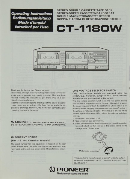 Pioneer CT-1180 W Bedienungsanleitung
