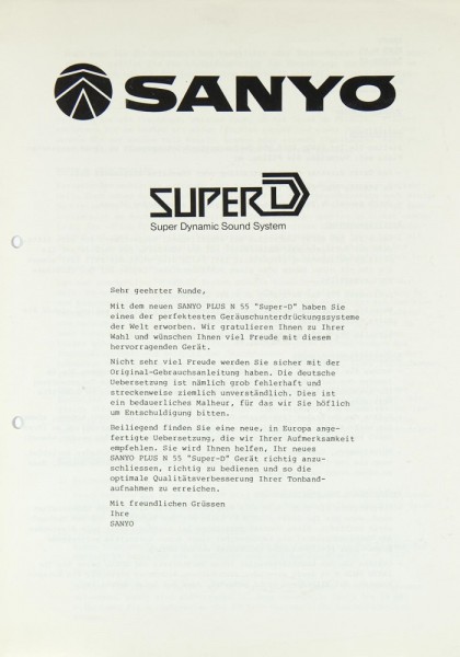 Sanyo Plus N 55 &quot;Super-D&quot; Bedienungsanleitung