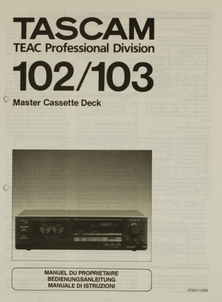 Tascam 102 / 103 Operating Instructions
