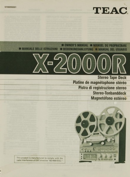 Teac X-2000 R Operating Instructions