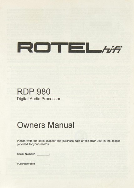 Rotel RDP 980 Operating Instructions