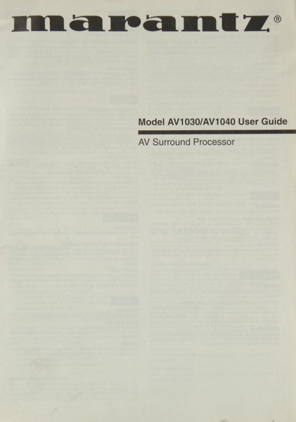 Marantz AV 1030 / AV 1040 User Manual
