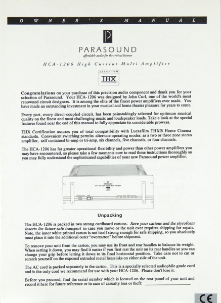 Parasound HCA-1206 User Guide