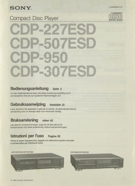 Sony CDP-227 ESD / CDP-507 ESD / CDP-950 / CDP-307 ESD Bedienungsanleitung