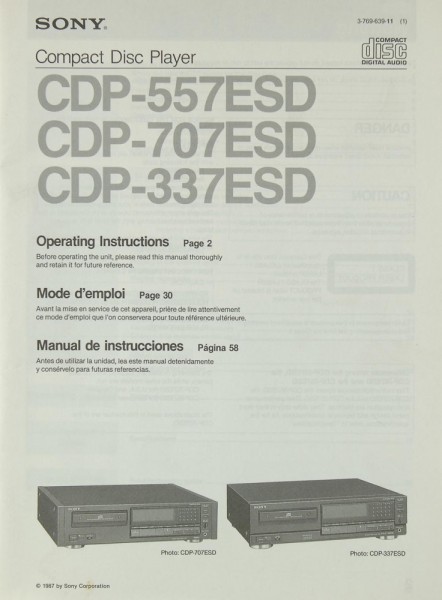 Sony CDP-557 ESD / CDP-707 ESD / CDP-337 ESD Bedienungsanleitung