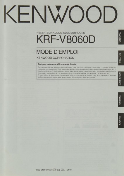 Kenwood KRF-V 8060 D Manual