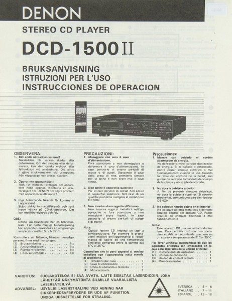 Denon DCD-1500 II Operating Instructions