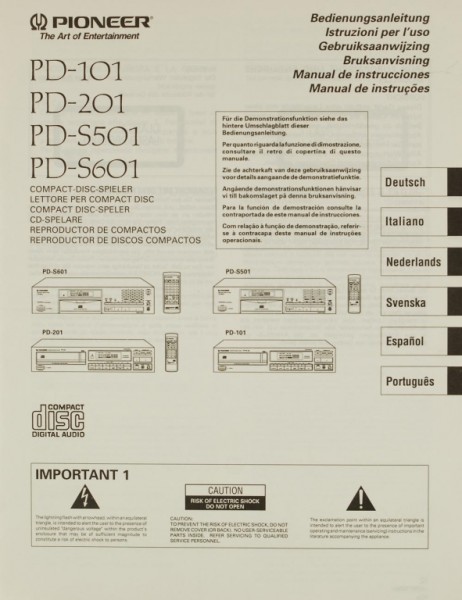 Pioneer PD-101 / PD-201 / PD-S 501 / PD-S 601 User Manual