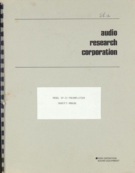 Audio Research SP-12 Bedienungsanleitung