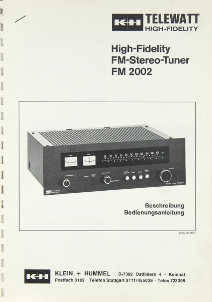 K + H FM 2002 User manual