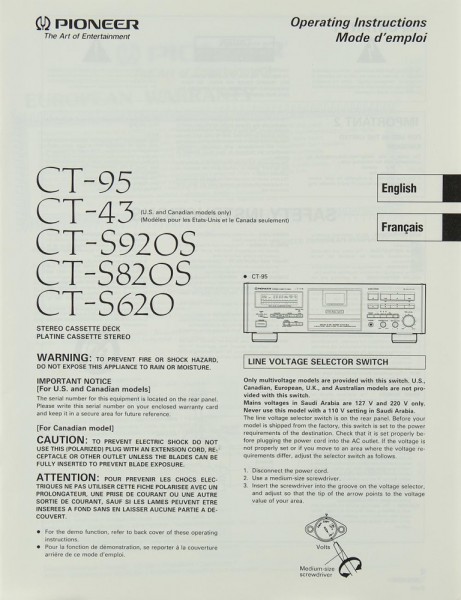 Pioneer CT-95 / CT-43 / CT-S 920 S / CT-S 820 S / CT-S 620 Bedienungsanleitung