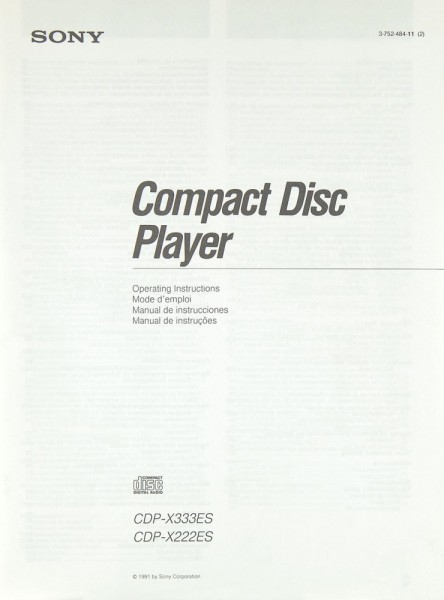 Sony CDP-X 333 ES / CDP-X 222 ES User Manual