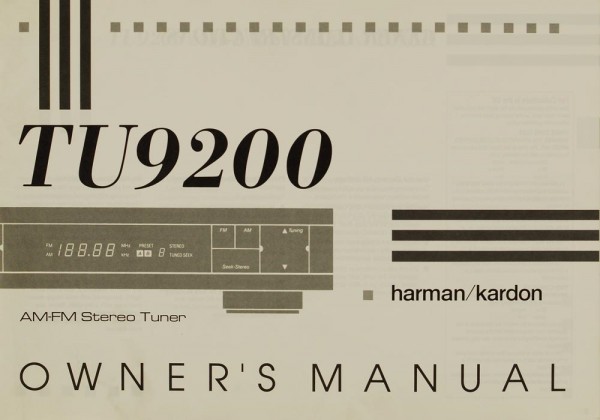 Harman / Kardon TU 9200 Operating Instructions