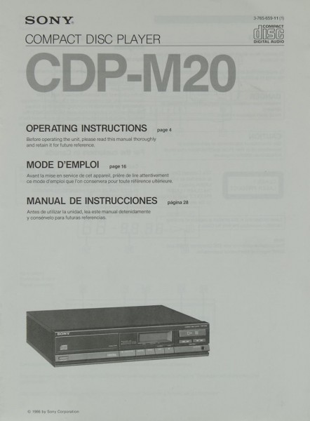 Sony CDP-M 20 Manual