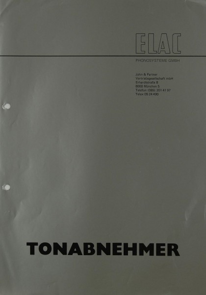 Elac Tonabnehmer Prospekt / Katalog