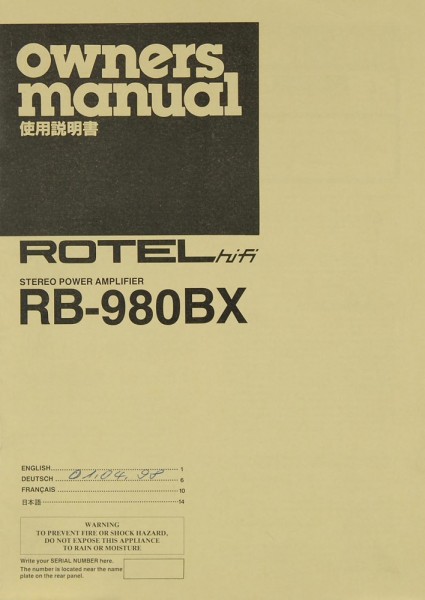 Rotel RB-980 BX Operating Instructions