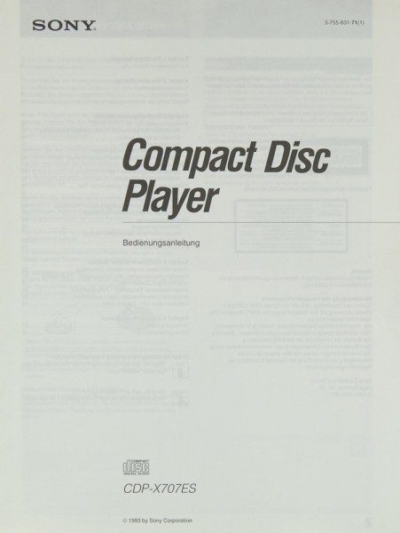 Sony CDP-X 707 ES Owner&#039;s Manual