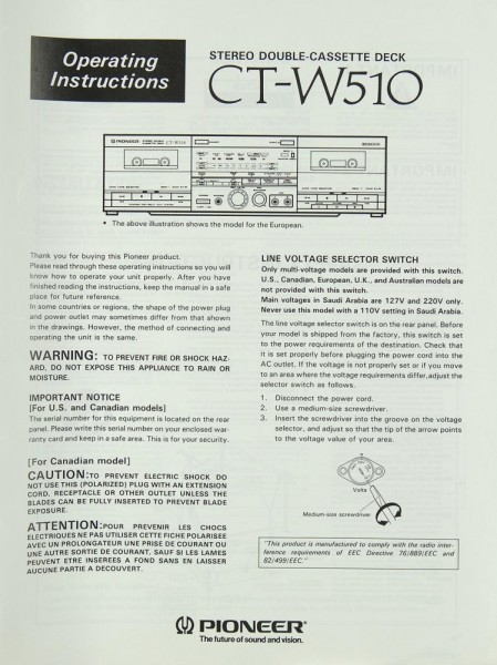 Pioneer CT-W 510 Bedienungsanleitung