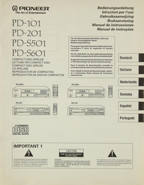 Pioneer PD-101 / PD-201 / PD-S 501 / PD-S 601 Manual
