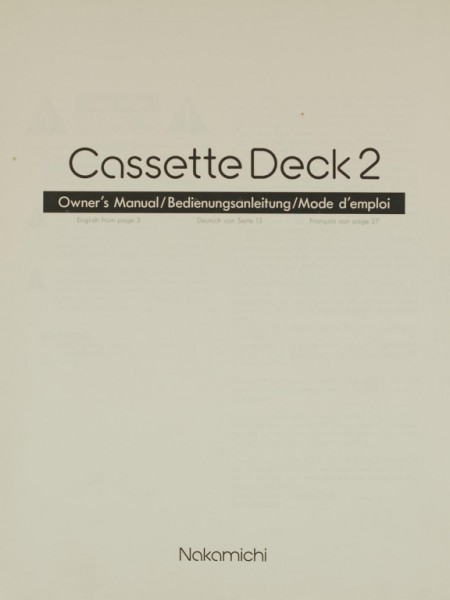 Nakamichi Cassette Deck 2 Operating Instructions