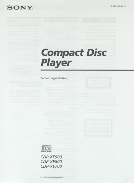 Sony CDP-XE 900 / CDP-XE 800 / CDP-XE 700 Operating Instructions