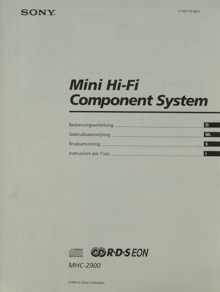Sony MHC-2900 Manual