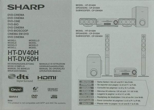 Sharp HT-DV 40 H / HT-DV 50 H Manual