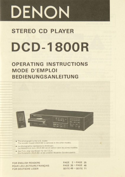Denon DCD-1800 R Owner&#039;s Manual
