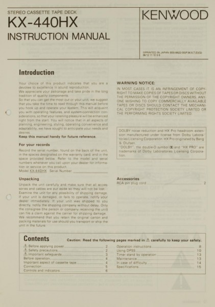 Kenwood KX-440 HX User Manual