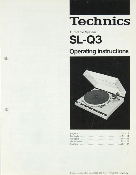 Technics SL-Q 3 Bedienungsanleitung