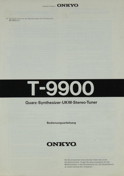 Onkyo T-9900 Manual