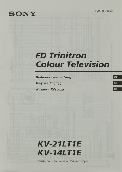 Sony KV-21 LT 1 E / KV-14 LT 1 E Manual