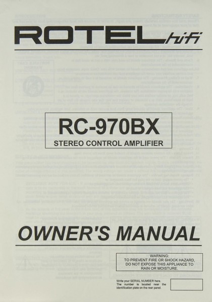 Rotel RC-970 BX Operating Instructions