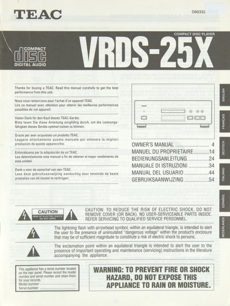 Teac VRDS-25 X Operating Instructions