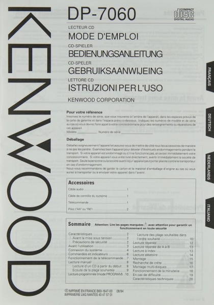 Kenwood DP-7060 Manual